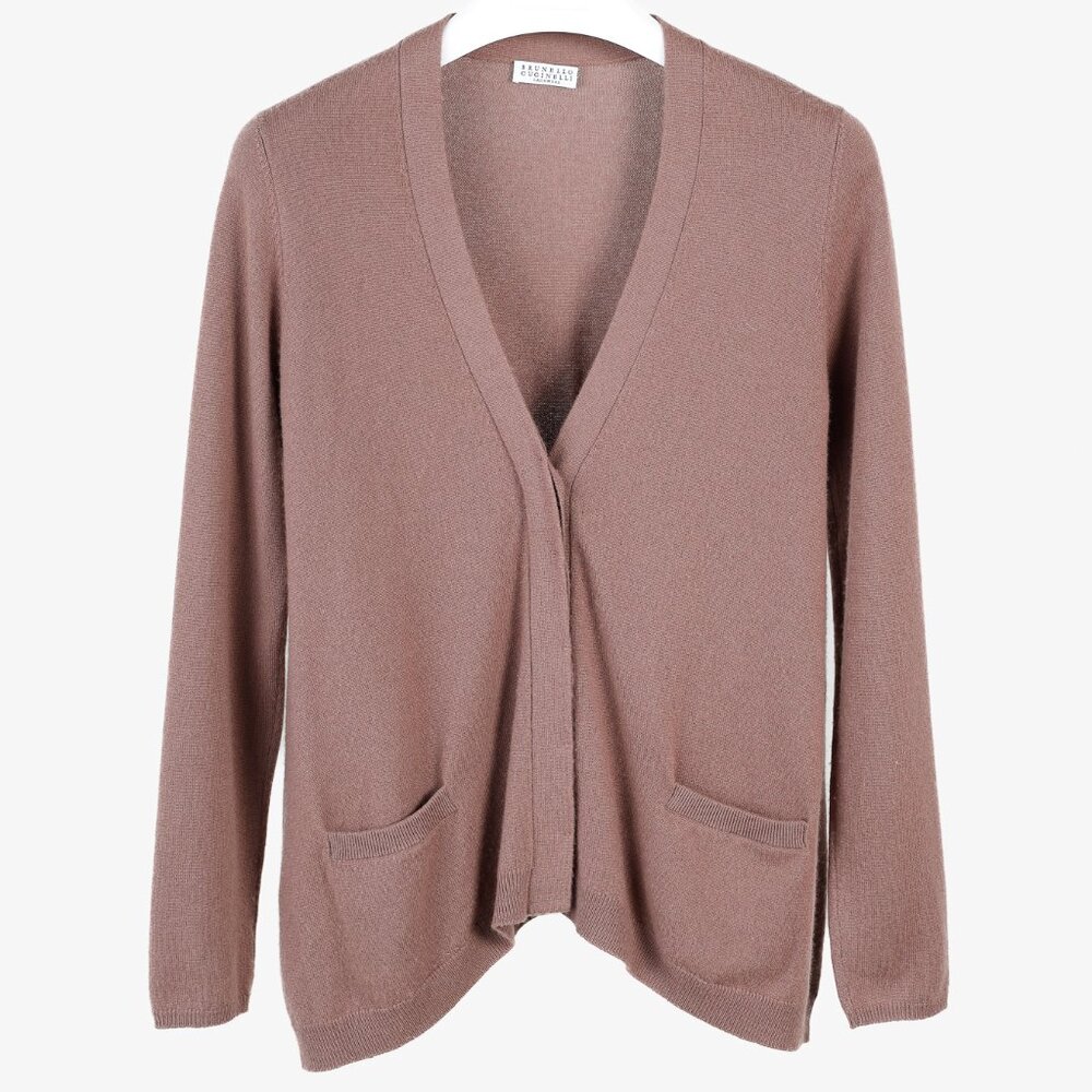 Brunello Cucinelli Dusty Rose Cashmere V-Neck Cardigan